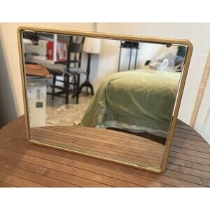 Gold Metal Framed Rectangle Tabletop Vanity Mirror w/ Stand 12 x 8 in